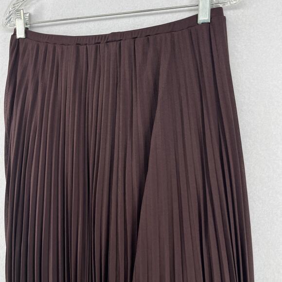 ZARA Skirt L Pleated Asymmetric Hem Elastic Waist Midi Swing Lined Brown - Picture 6 of 12